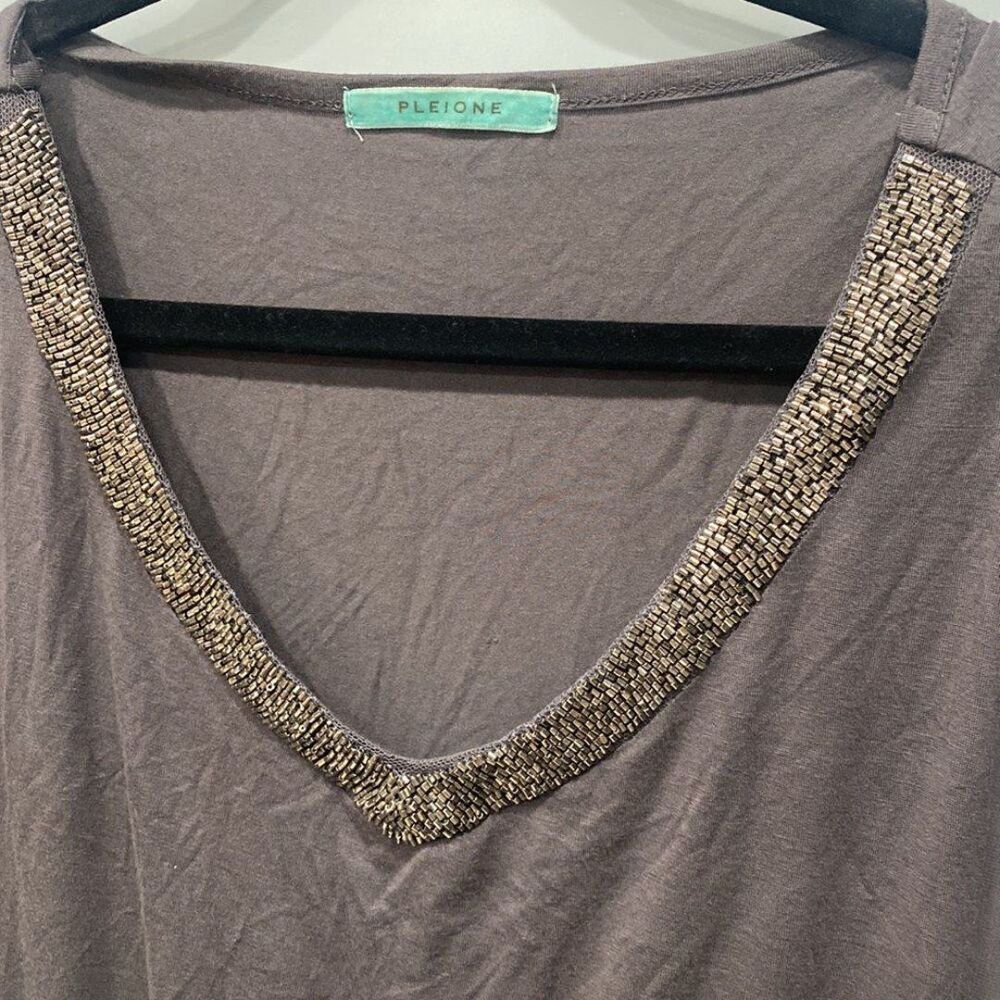 Pleione Women's Grey Charcoal V-Neck Sheer Sleeve Tunic Blouse Top Shirt Sz M - Picture 2 of 5